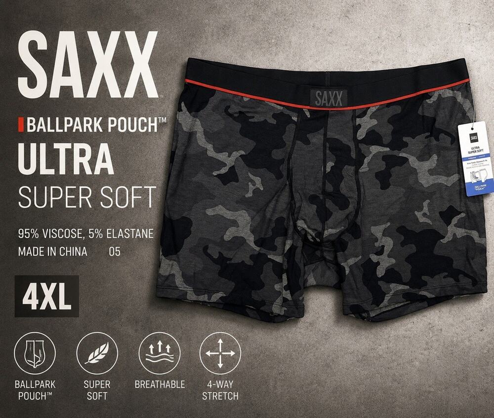 SAXX Boxer Briefs Men 4XL Black Ultra Super Soft BallPark Pouch NWT